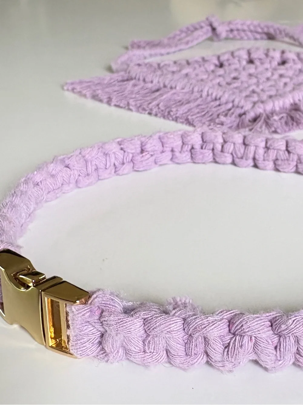 Handmade Lilac Macrame Dog Bandana set with Gold Accent